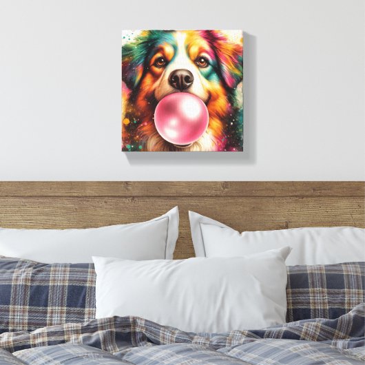 犬の吹バブルガム引き伸ばしキャンバス キャンバスプリント (インサイチュ (寝室))