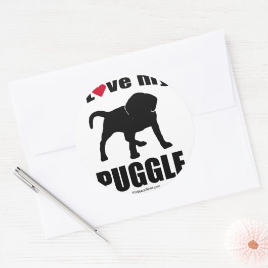 「犬の品種」 - PUGGLE - 「私はPUGGLEが大好き」 ラウンドシール (封筒)