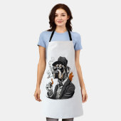 犬の喫煙エッセンシャルTシャツ エプロン (着用した状態)