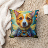犬の妖精と背の低い戦士の油絵 クッション (ブランケット)