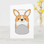 犬の子犬が料理人としてプレートを持って カード (黄色い花)