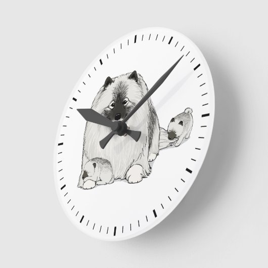 犬の子犬とケシャーン ラウンド壁時計 (傾斜)
