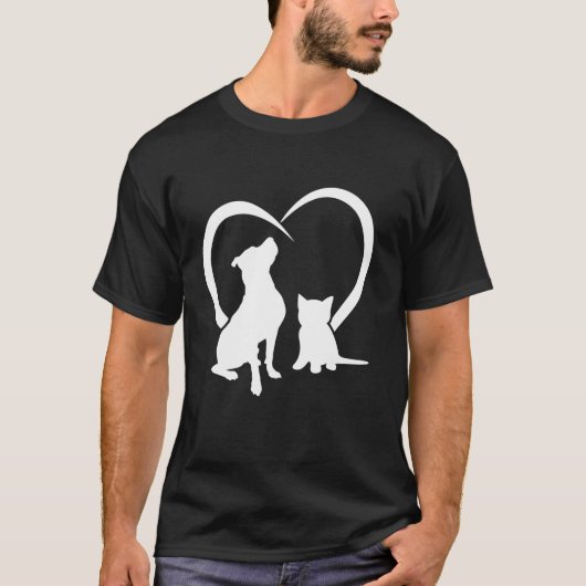 犬の子犬とベビー猫ハートかわいい犬とおもしろいCa Tシャツ (正面)