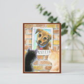 犬の子犬と猫のかわいいアートポストカード ポストカード (スタンド正面)