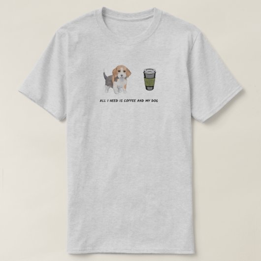 犬の子犬のコーヒー茶好きかわいい Tシャツ (デザイン正面)