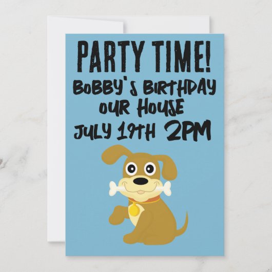 犬の子犬のスクリプト子供の誕生日招待状 招待状 (正面)