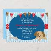 犬の子犬のバースデーパーティ招待状 招待状 (正面/裏面)