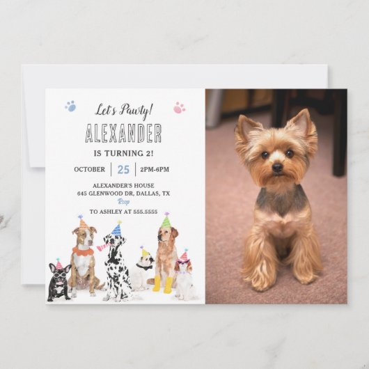 犬の子犬のパワティの誕生日パーティーの写真 招待状 (正面)