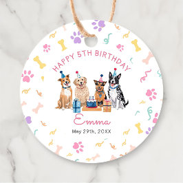 犬の子犬のピンクのリボンの女の子の誕生日パーティーのギフトタグ フェイバータグ