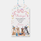 犬の子犬のピンクのリボンの女の子の誕生日パーティー ギフトタグ (正面)