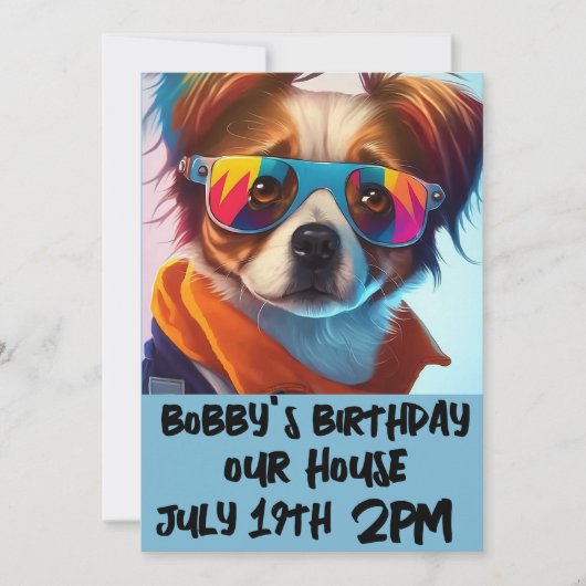 犬の子犬のファンイ子供の誕生日招待状 招待状 (正面)