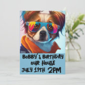 犬の子犬のファンイ子供の誕生日招待状 招待状 (スタンド正面)