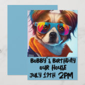 犬の子犬のファンイ子供の誕生日招待状 招待状 (正面/裏面)