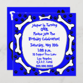 犬の子犬のペットの1歳の誕生日パーティーの招待状 招待状 (正面/裏面)