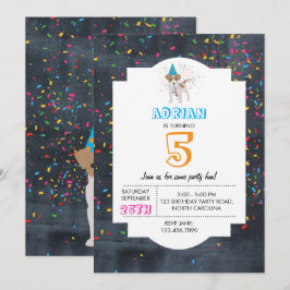 犬の子犬の動物子供の誕生日パーティー男の子 招待状