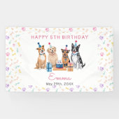 犬の子犬の女の子の誕生日パーティー 横断幕 (横)