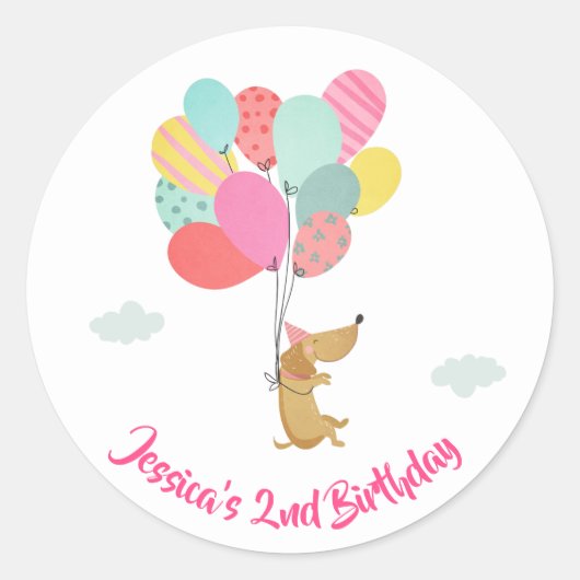 犬の子犬の封筒用シールステッカーPaw-tyピンクガール ラウンドシール (正面)