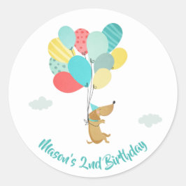 犬の子犬の封筒用シールステッカーPaw-tyブルーボーイ ラウンドシール