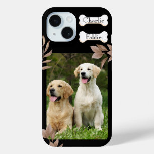 犬の子犬の携帯電話の写真と名前の2つの犬 iPhone 15ケース