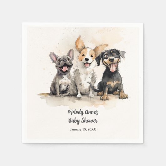 犬の子犬の水の色ベビーシャワー スタンダードカクテルナプキン (正面)