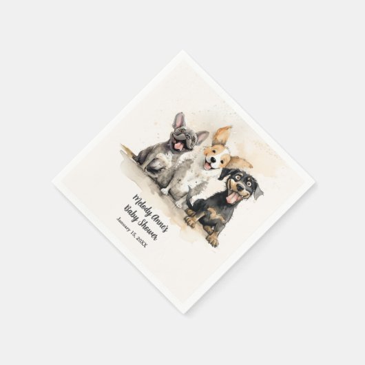 犬の子犬の水の色ベビーシャワー スタンダードカクテルナプキン (角)