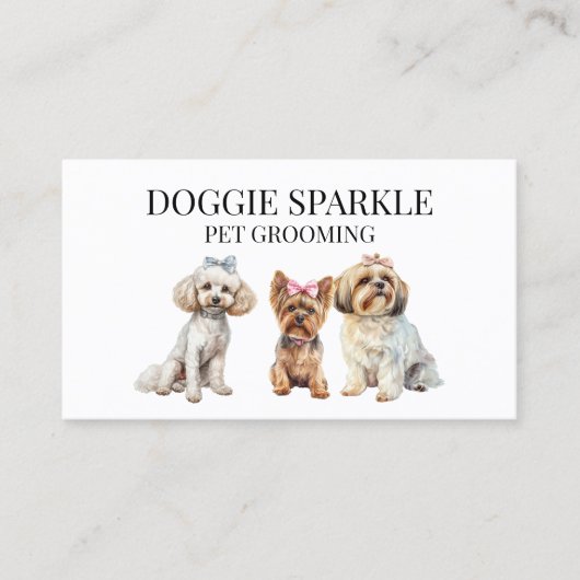犬の子犬の水の色ペットサービスグルーミングペット 名刺 (正面)