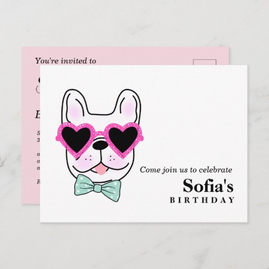 犬の子犬の誕生日はがきの招待状 インビテーションポストカード (正面/裏面)