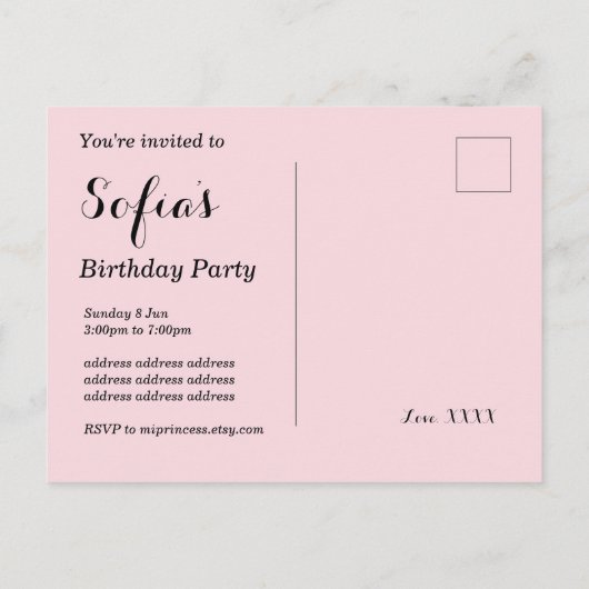 犬の子犬の誕生日はがきの招待状 インビテーションポストカード (裏面)