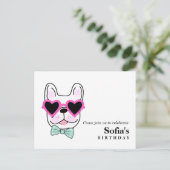 犬の子犬の誕生日はがきの招待状 インビテーションポストカード (スタンド正面)