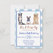 犬の子犬の誕生日パーティー招待ブルーギンガム 招待状 (正面)