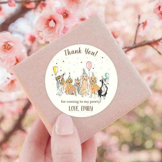 犬の子犬の誕生日パーティー ラウンドシール
