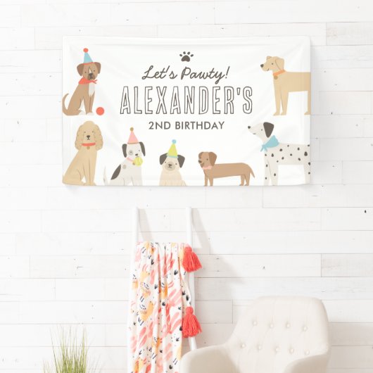 犬の子犬の誕生日パーティー 横断幕 (インサイチュ)