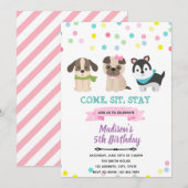 犬の子犬の誕生日招待 招待状 (正面/裏面)