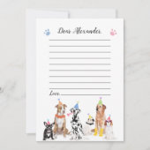 犬の子犬の誕生日時間カプセルノートメッセージカード 招待状 (正面)