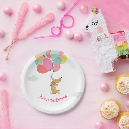 犬の子犬の誕生日紙プレートポーティピンクガール ペーパープレート (パーティー)