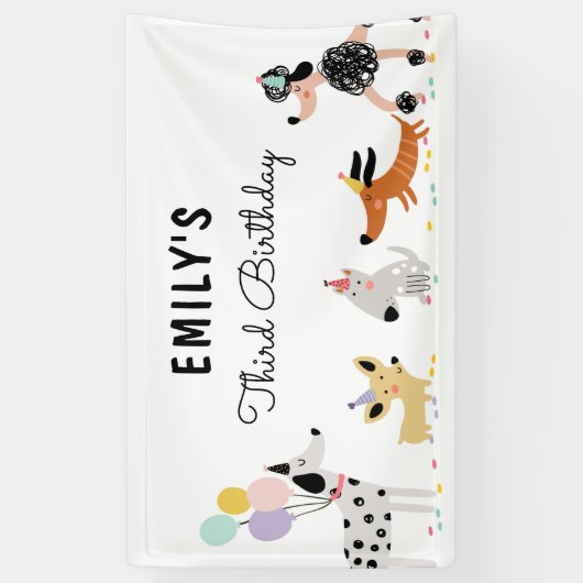 犬の子犬パウィティモダン誕生日背景バナー 横断幕 (縦)