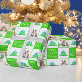 犬の子犬ペットのタイポグラフィクリスマスツリーフォト ラッピングペーパー