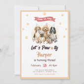 犬の子犬ペットのパーティー 誕生日パーティー 招待状 (正面)