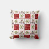 犬の子犬ペットフォトスノーフレークレッドクリスマス クッション (正面)