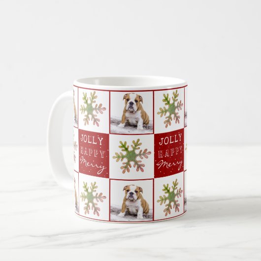 犬の子犬ペットフォトスノーフレークレッドクリスマス コーヒーマグカップ (正面左)