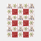 犬の子犬ペットフォトスノーフレークレッドクリスマス フリースブランケット (正面)