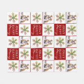 犬の子犬ペットフォトスノーフレークレッドクリスマス フリースブランケット (正面(横))