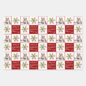 犬の子犬ペットフォトスノーフレークレッドクリスマス ラッピングペーパーシート (正面)