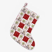 犬の子犬ペットフォトスノーフレークレッド スモールクリスマスストッキング (正面 (吊り時))