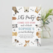 犬の子犬ペットポーティ誕生日パーティーの招待 招待状 (スタンド正面)