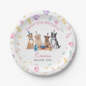 犬の子犬 ピンクのリボン 女の子の誕生日 紙皿 (正面)