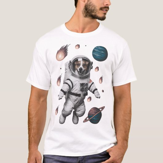犬の宇宙飛行士とのスペースアドベンチャー Tシャツ (正面)