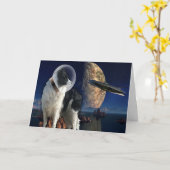 犬の宇宙UFO惑星誕生日 カード (黄色い花)