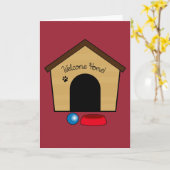 犬の家で新しい子犬を飼うことおめでとう カード (黄色い花)