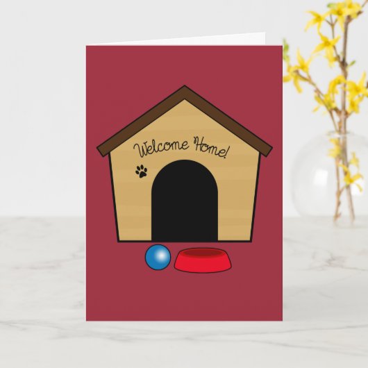 犬の家で新しい子犬を飼うことおめでとう カード (黄色い花)